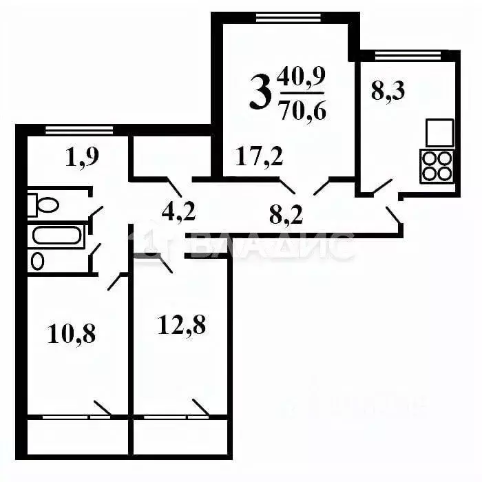3-к кв. Белгородская область, Белгород Привольная ул., 32 (70.8 м) - Фото 2