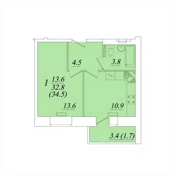 1-к кв. Вологодская область, Вологда Новгородская ул., 44к3 (34.5 м) - Фото 1