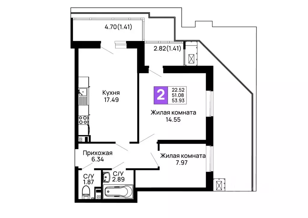 2-к кв. Адыгея, Майкоп 9 Мая ул., 14А (53.93 м) - Фото 0