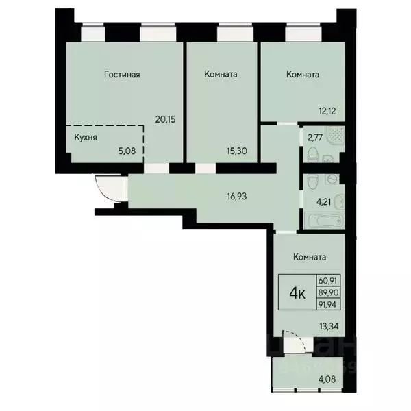 4-к кв. Красноярский край, Красноярск ул. Елены Стасовой, 80 (89.3 м) - Фото 1