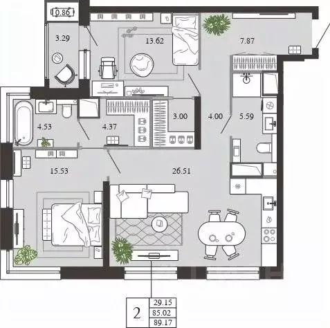 2-к кв. Тульская область, Тула ул. Фридриха Энгельса, 74 (89.17 м) - Фото 1