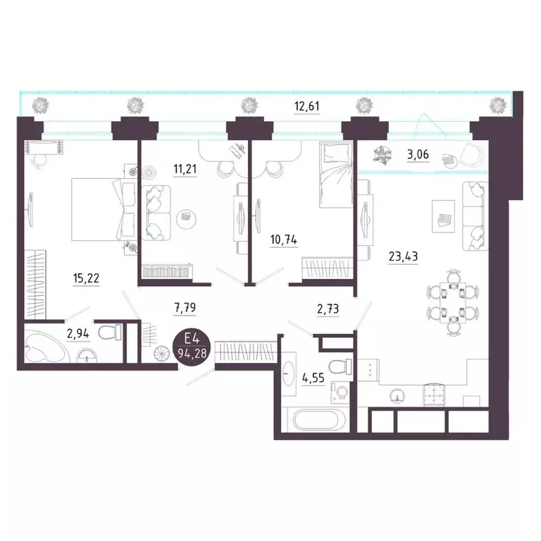 3-к кв. Рязанская область, Рязань Московское ш. (94.28 м) - Фото 1