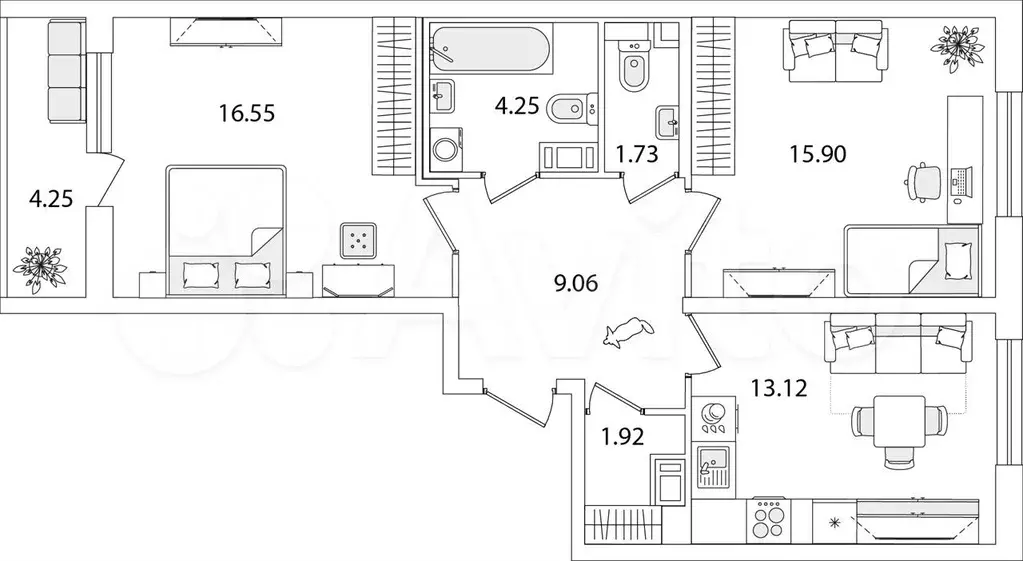 2-к. квартира, 64,5 м, 6/9 эт. - Фото 0