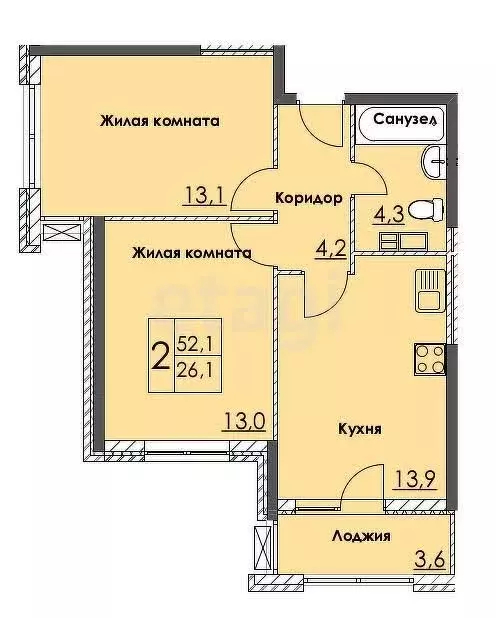 2-комнатная квартира: Анапа, Парковая улица, 67к1 (53 м) - Фото 0