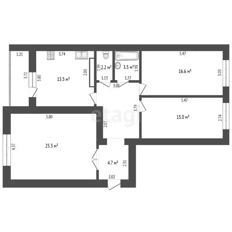 Квартира, 3 комнаты, 93 м - Фото 0