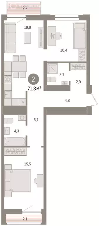 2-комнатная квартира: Тюмень, жилой комплекс Речной Порт (71.4 м) - Фото 2