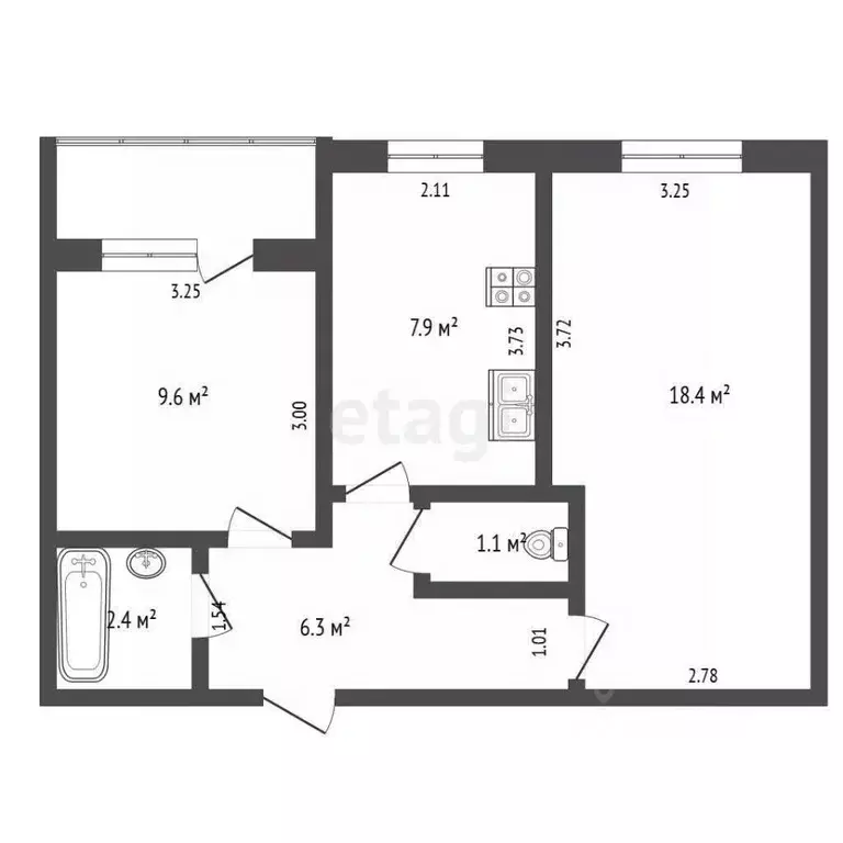 2-к кв. Ямало-Ненецкий АО, Новый Уренгой Сибирская ул., 81 (45.3 м) - Фото 2