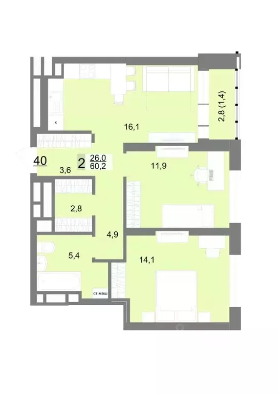 2-к кв. Свердловская область, Екатеринбург ул. Шаумяна, 77 (60.2 м) - Фото 0