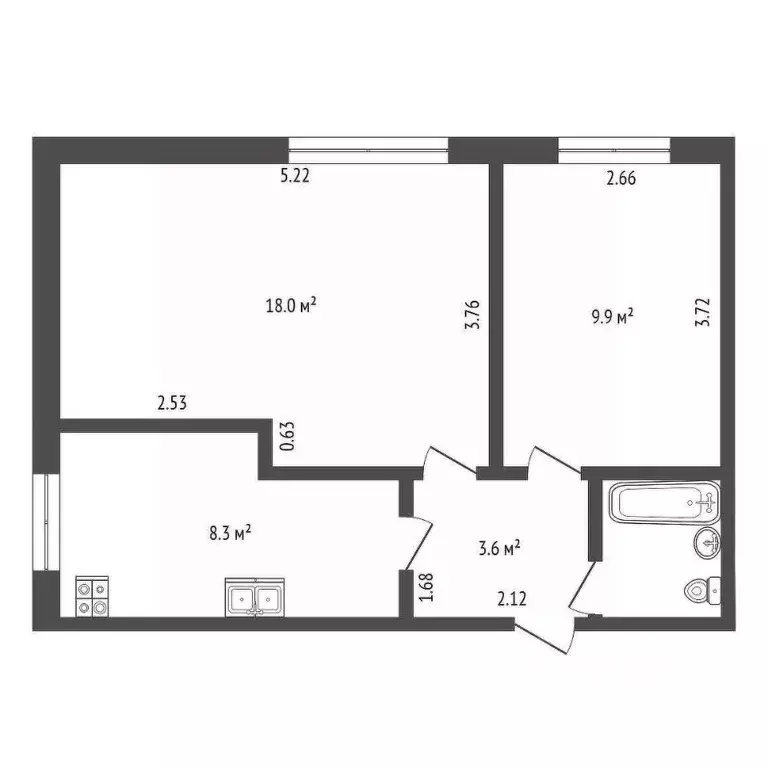 2-к кв. Санкт-Петербург ул. Подводника Кузьмина, 18 (42.3 м) - Фото 2