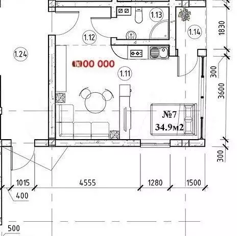 Квартира-студия, 34 м, 2/4 эт. - Фото 0