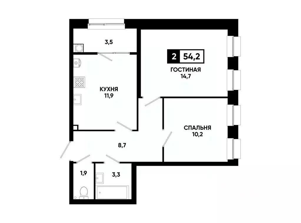 2-к кв. Ставропольский край, Ставрополь ул. Андрея Голуба, 12к8 (54.2 ... - Фото 0