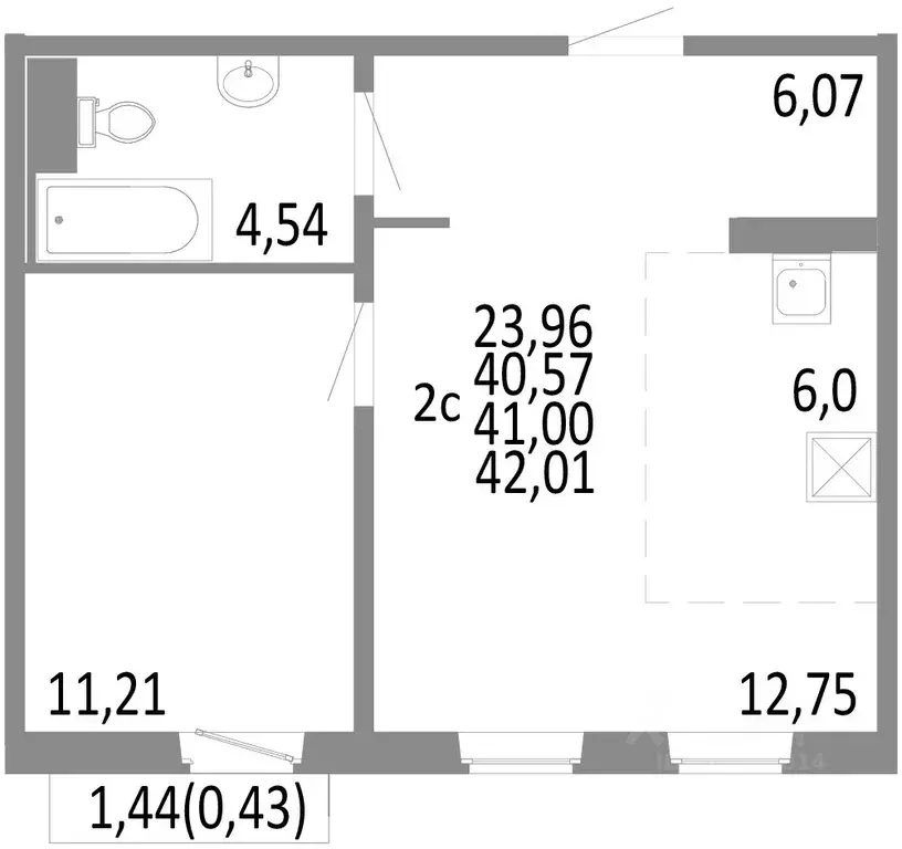 2-к кв. Челябинская область, Челябинск ул. Блюхера, 125В (41.0 м) - Фото 0