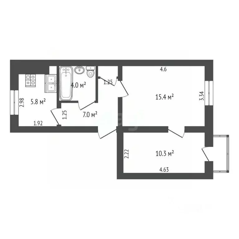 2-к кв. Воронежская область, Борисоглебск ул. Чкалова, 12А (42.5 м) - Фото 1