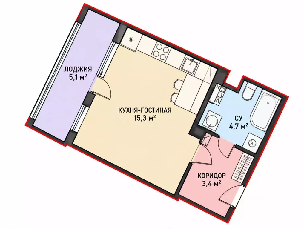 Студия Санкт-Петербург ул. Типанова, 23с1 (24.3 м) - Фото 1