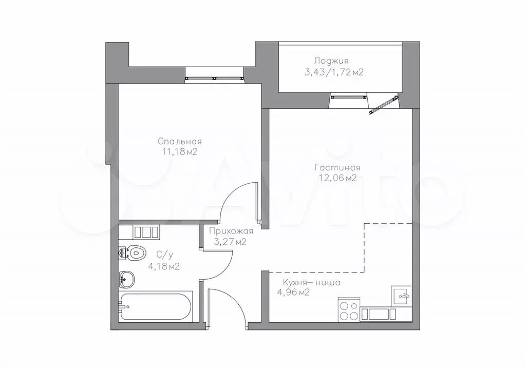 1-к. квартира, 40 м, 4/17 эт. - Фото 0
