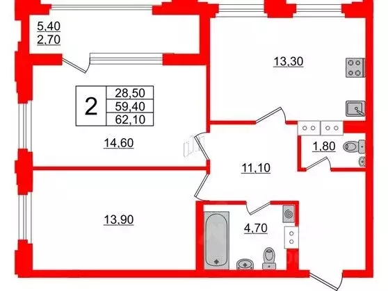 2-к кв. Санкт-Петербург Планерная ул., 99 (62.1 м) - Фото 0