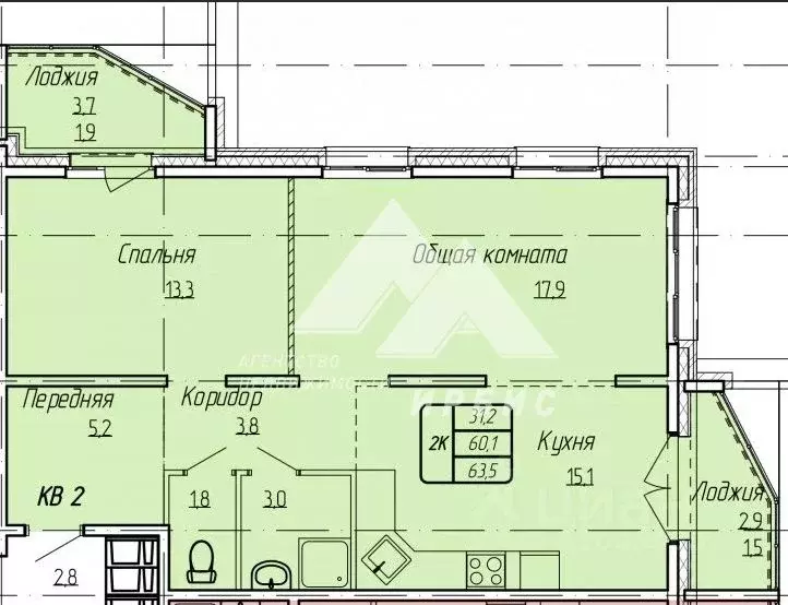 2-к кв. Алтайский край, Барнаул ул. Энтузиастов, 55 (63.5 м) - Фото 1