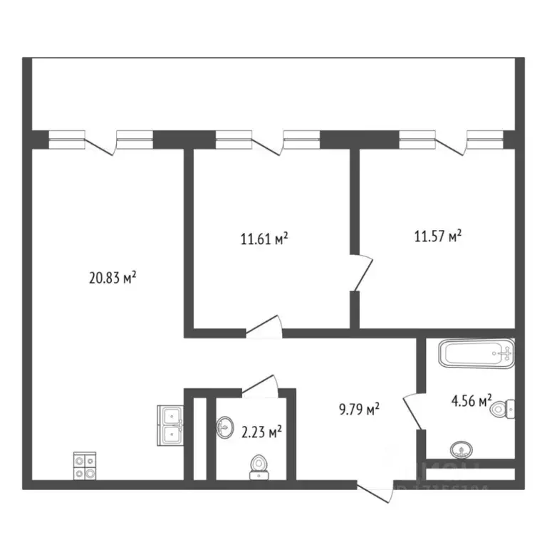 2-к кв. Тюменская область, Тюмень Причальная ул., 11 (61.0 м) - Фото 1