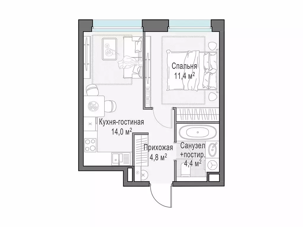 1-комнатная квартира: Мытищи, жилой комплекс Белый Grad, к11.2 (34.7 ... - Фото 1