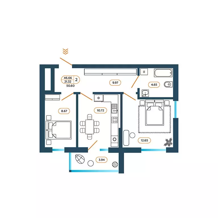 2-комнатная квартира: Батайск, Родная улица, 1 (50.5 м) - Фото 1