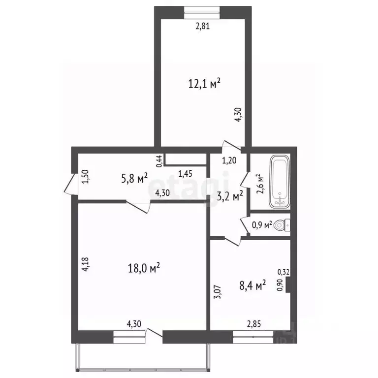 2-к кв. Челябинская область, Чебаркуль ул. Крылова, 20 (51.6 м) - Фото 2