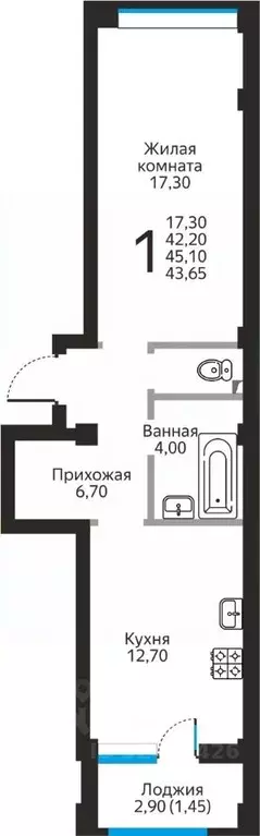 1-к кв. Ставропольский край, Ессентуки Заполотно мкр,  (43.65 м) - Фото 0