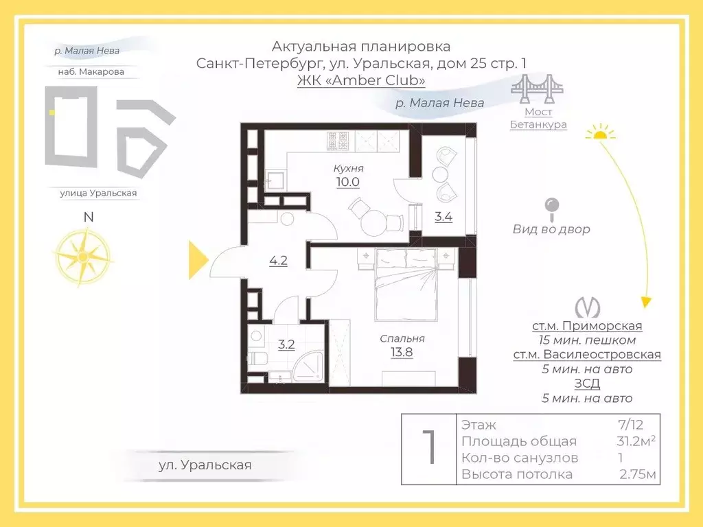 1-к кв. Санкт-Петербург Уральская ул., 25 (31.2 м) - Фото 1
