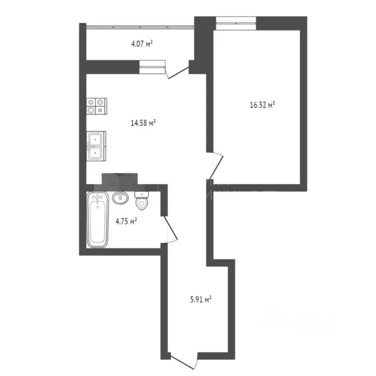 1-к кв. Тюменская область, Тюмень ул. Менжинского, 60 (47.3 м) - Фото 2