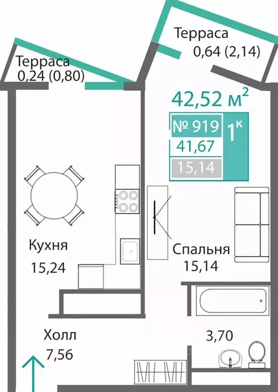 1-к кв. Крым, Симферополь Барбарис жилой комплекс (42.52 м) - Фото 0