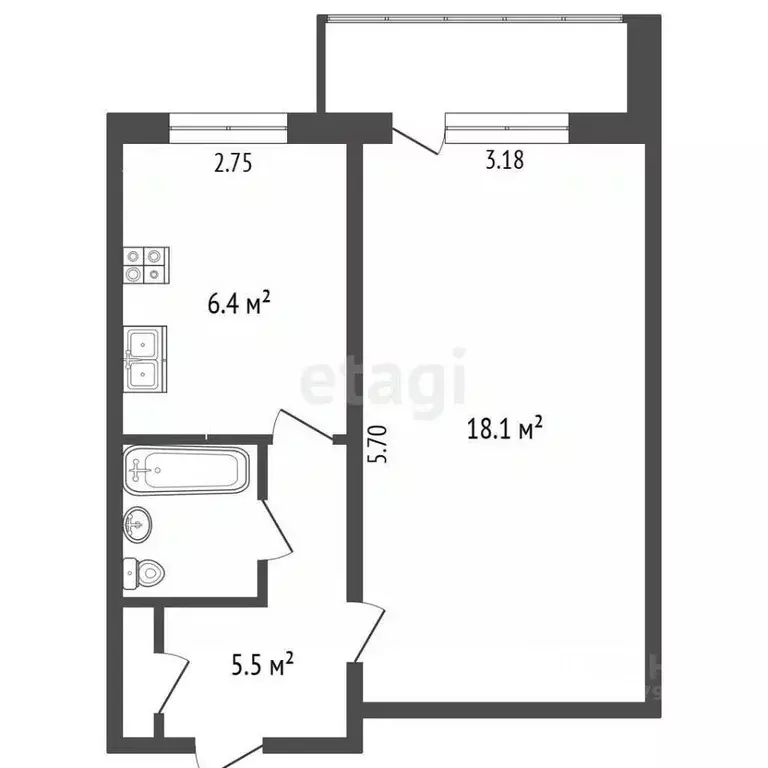 1-к кв. Пермский край, Чернушка бул. Генерала Куприянова, 3 (34.8 м) - Фото 2