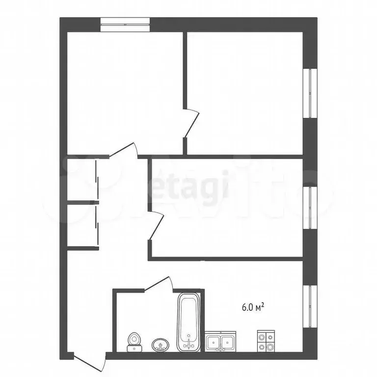 3-к. квартира, 50,6 м, 2/3 эт. - Фото 0