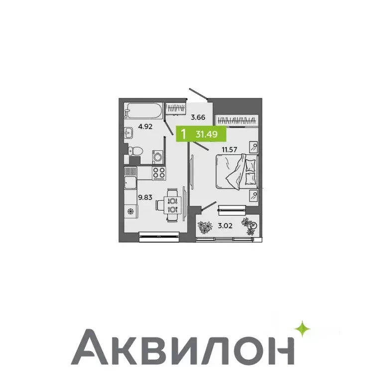 1-к кв. Архангельская область, Северодвинск Аквилон Севен жилой ... - Фото 0