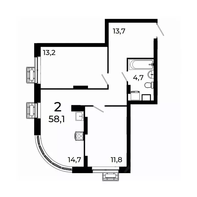 2-к кв. Нижегородская область, Нижний Новгород ул. Коперника, 15 (58.1 ... - Фото 1