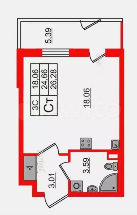 Квартира-студия, 26 м, 1/5 эт. - Фото 0