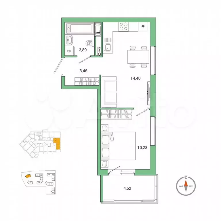 1-к. квартира, 36,6 м, 7/10 эт. - Фото 0