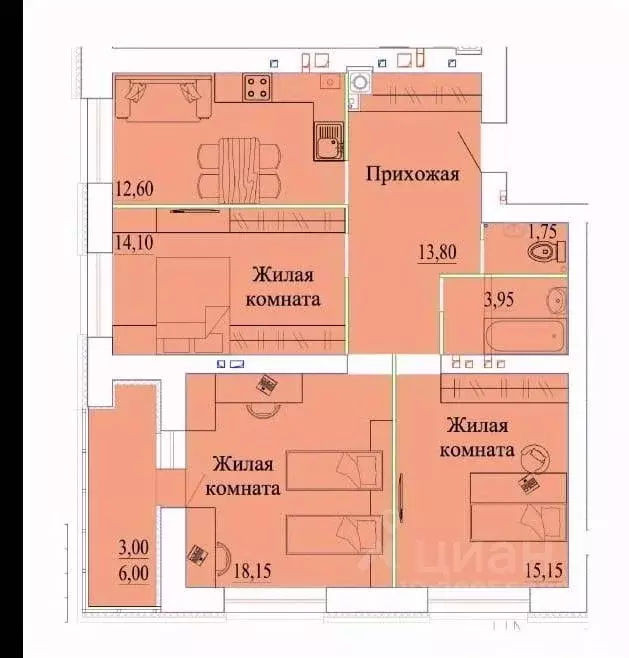 3-к кв. Ивановская область, Иваново Бакинский проезд, 63 (85.5 м) - Фото 2