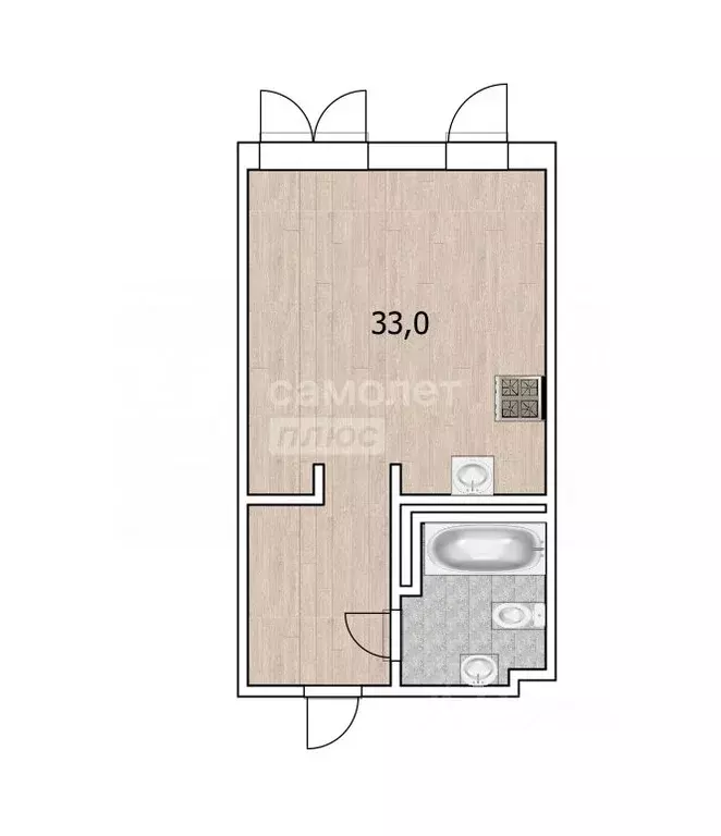 Студия Тюменская область, Тюмень ул. Краснооктябрьская, 8 (33.4 м) - Фото 2