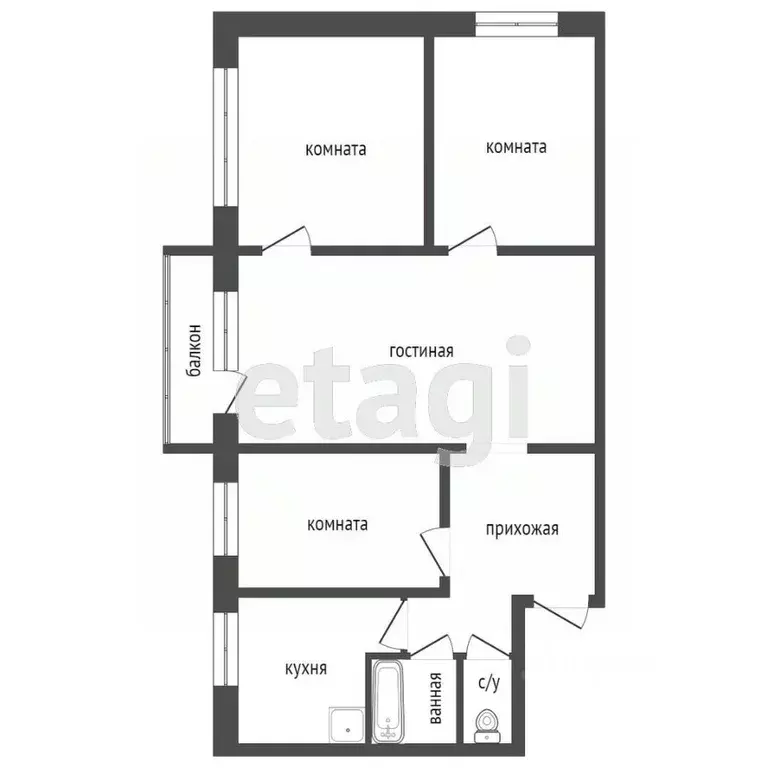 4-к кв. Красноярский край, Красноярск Волжская ул., 7а (59.8 м) - Фото 1