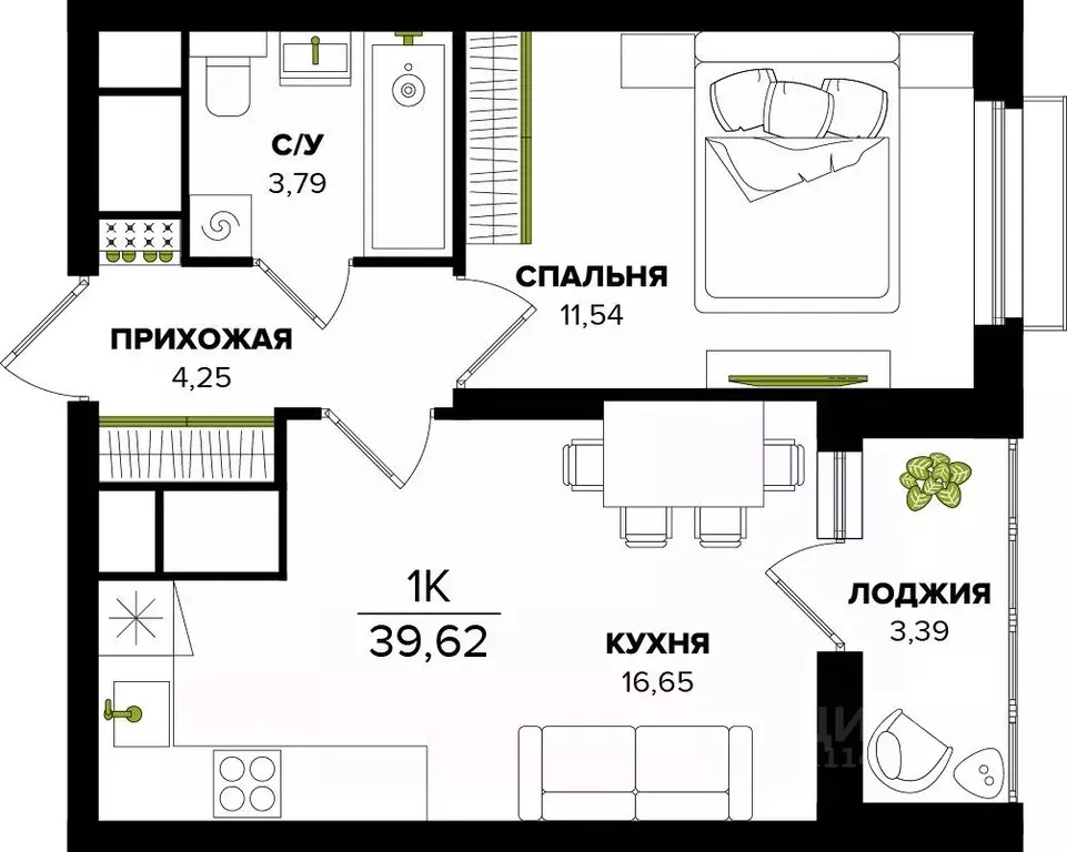 1-к кв. Тульская область, Тула  (39.62 м) - Фото 0