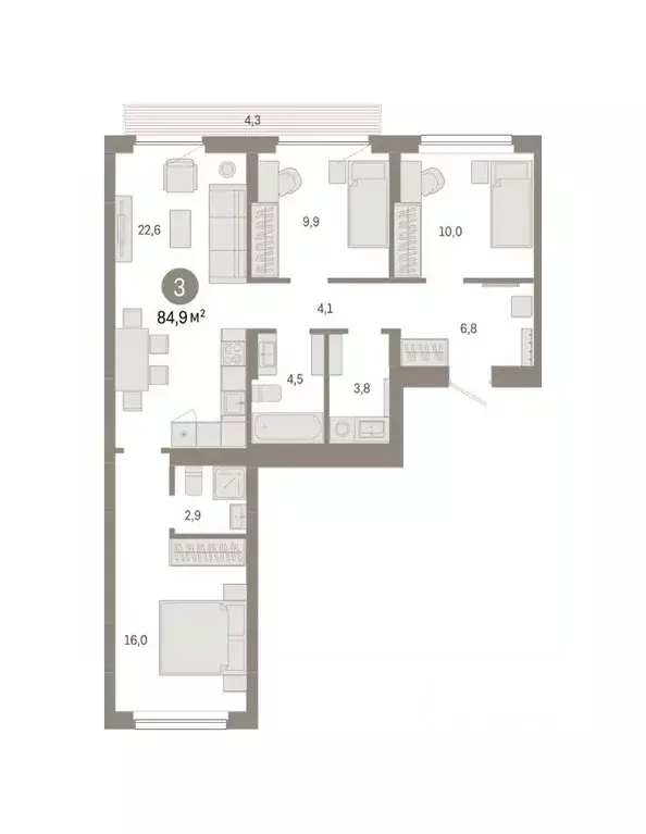 3-к кв. Новосибирская область, Новосибирск Лебедевский кв-л, 1/4 (84.9 ... - Фото 2