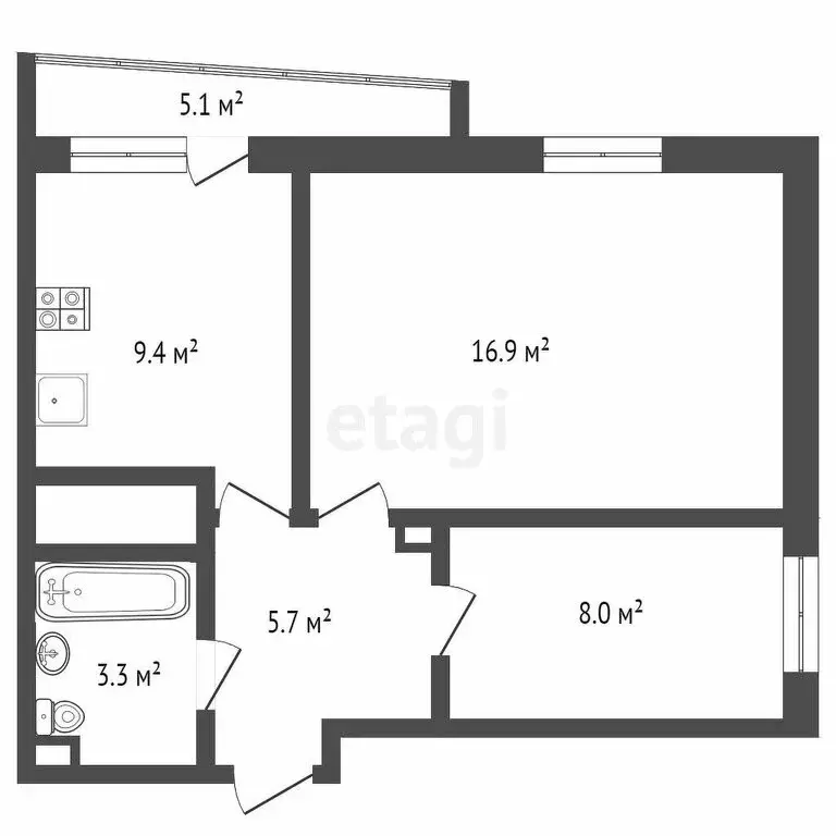 2-комнатная квартира: Тюмень, улица Газовиков, 55 (43.6 м) - Фото 1