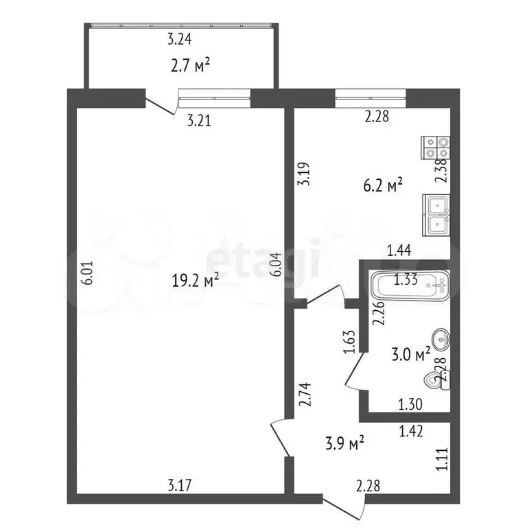 1-к. квартира, 32,3 м, 2/9 эт. - Фото 0