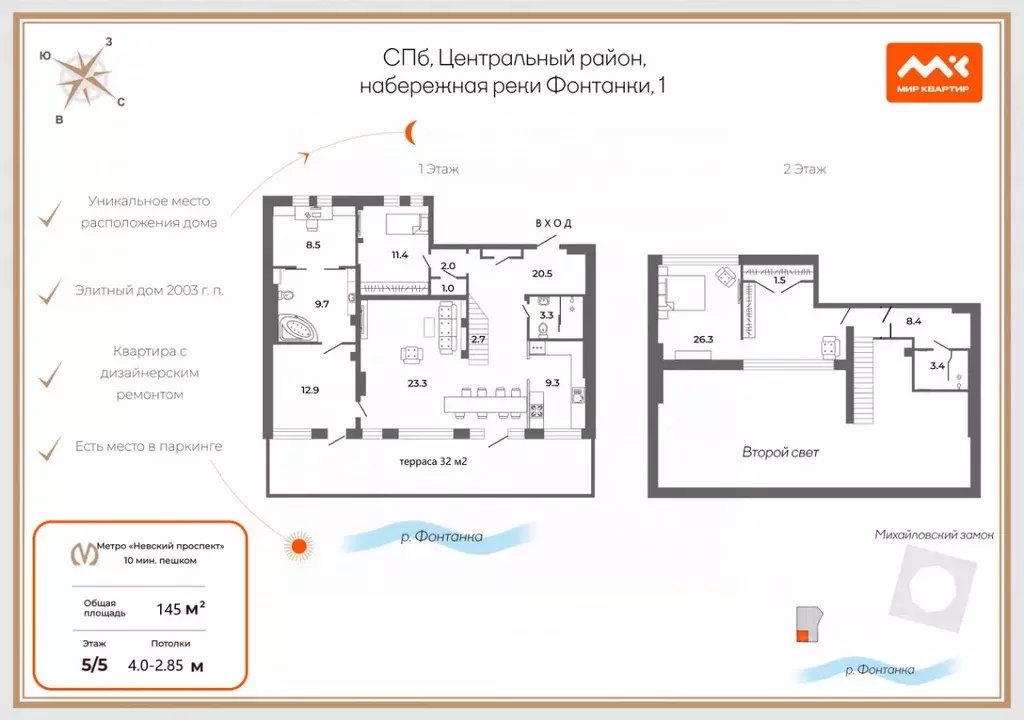 4-к кв. Санкт-Петербург наб. Реки Фонтанки, 1 (145.0 м) - Фото 2
