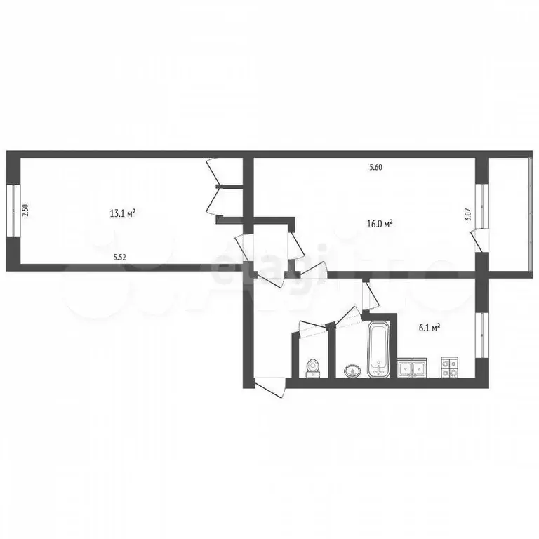 2-к. квартира, 45,1 м, 3/5 эт. - Фото 0