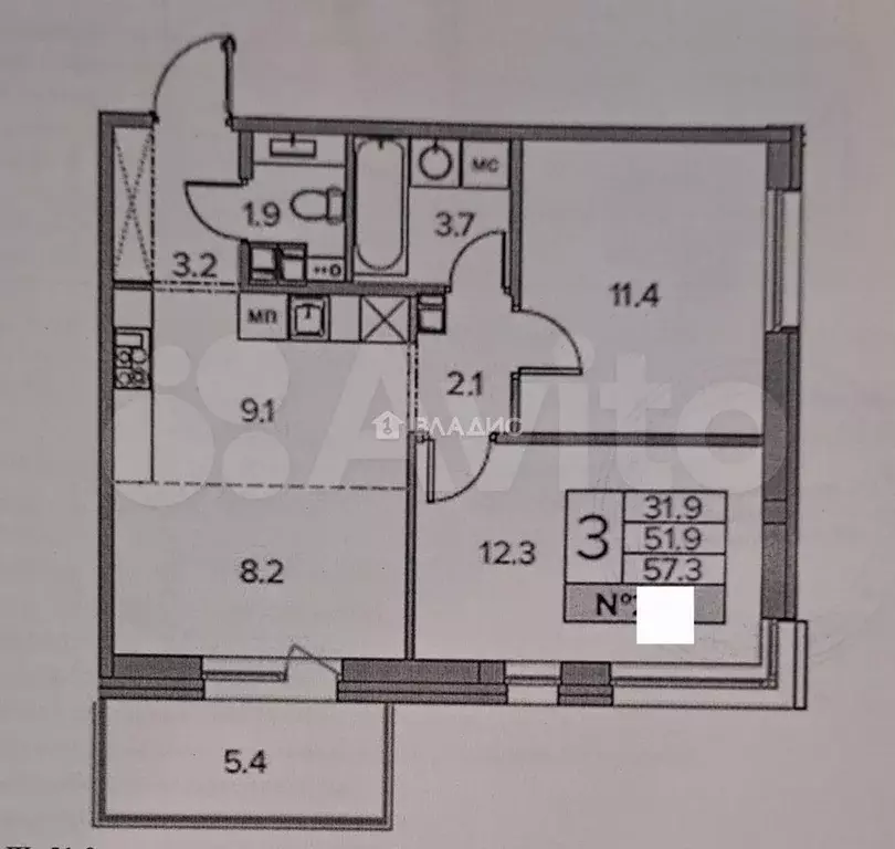 3-к. квартира, 57,3 м, 5/5 эт. - Фото 0