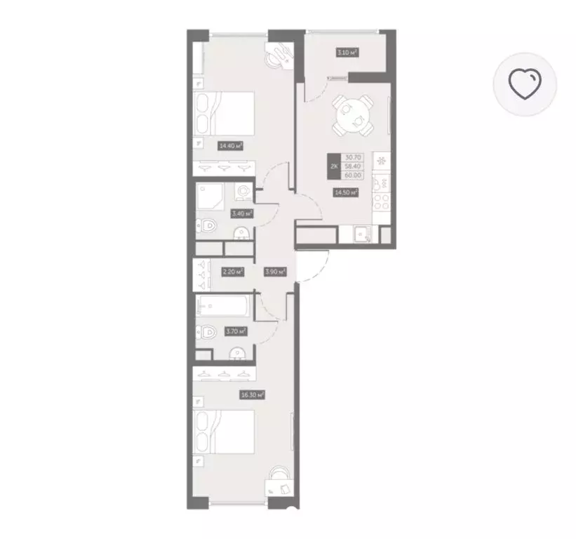 2-комнатная квартира: посёлок Шушары, Московское шоссе, 325к1 (60 м) - Фото 1
