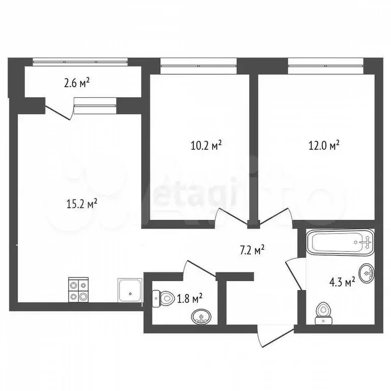 2-к. квартира, 51,1 м, 5/25 эт. - Фото 0