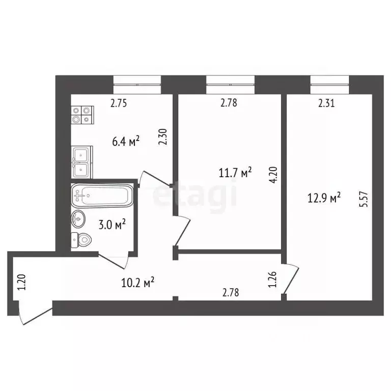 2-к кв. Московская область, Жуковский ул. Фрунзе, 19 (44.2 м) - Фото 2