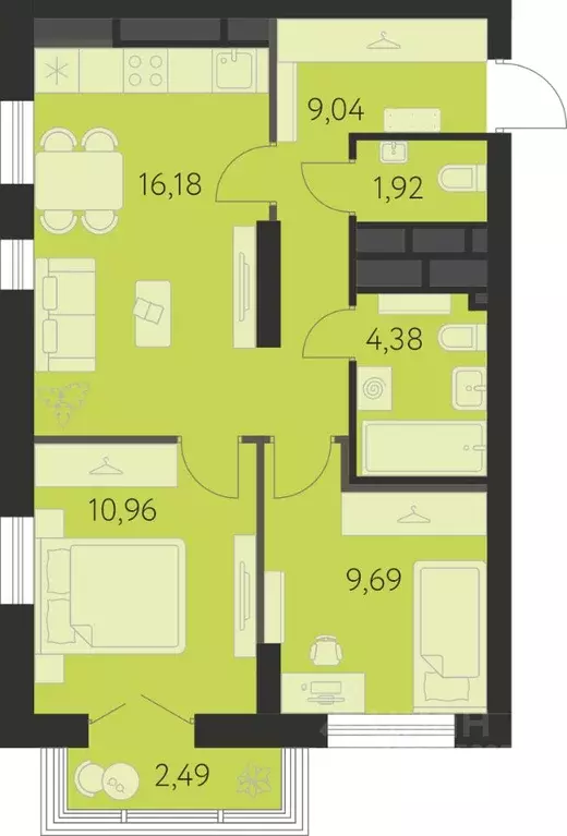 2-к кв. Свердловская область, Екатеринбург ул. Академика Ландау, 43 ... - Фото 1