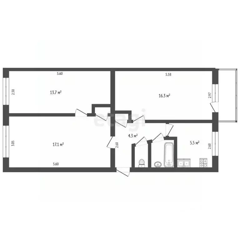 3-к кв. Орловская область, Орел Васильевская ул., 123 (61.0 м) - Фото 2